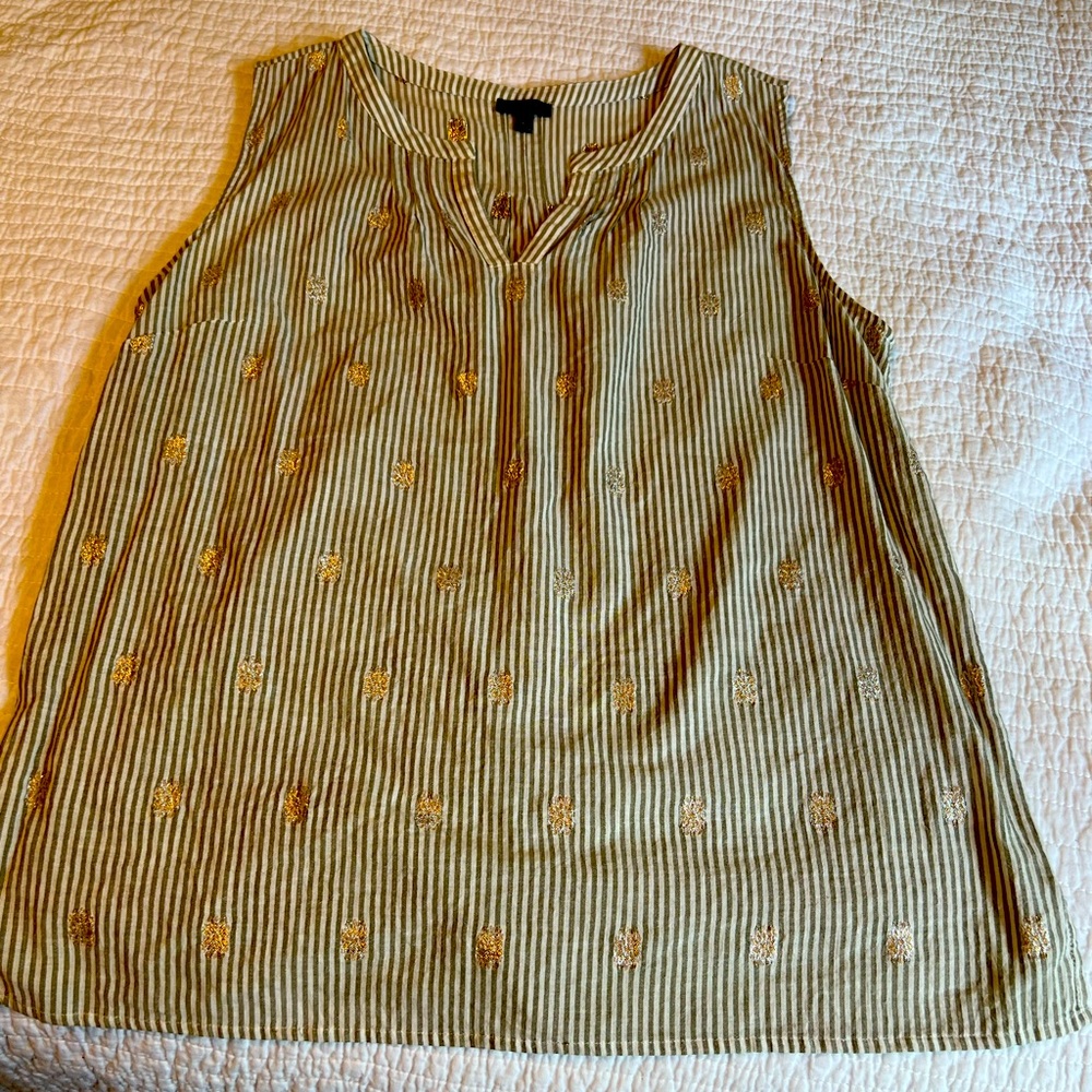 Talbots Tan and Gold Striped Sleeveless Blouse